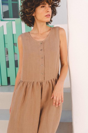 Hazel linen sleeveless summer dress in Rosy Brown from AmourLinen