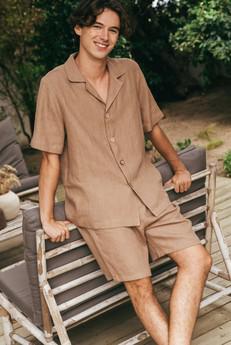 Linen loungewear shorts set ASPEN in Rosy Brown via AmourLinen