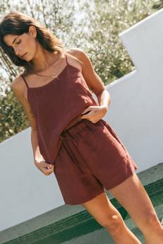 Night Owl sleeveless linen pajama set in Terracotta via AmourLinen