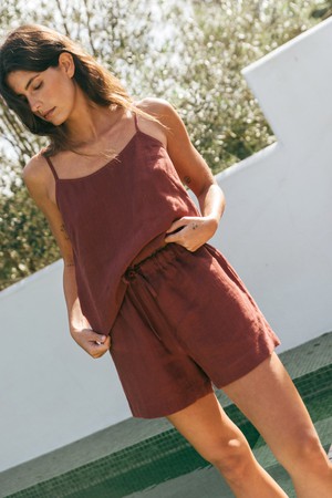 Night Owl sleeveless linen pajama set in Terracotta from AmourLinen