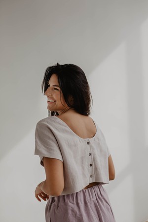 Lisa linen crop top in Cream from AmourLinen