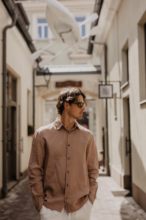Hector classic linen shirt in Rosy Brown from AmourLinen