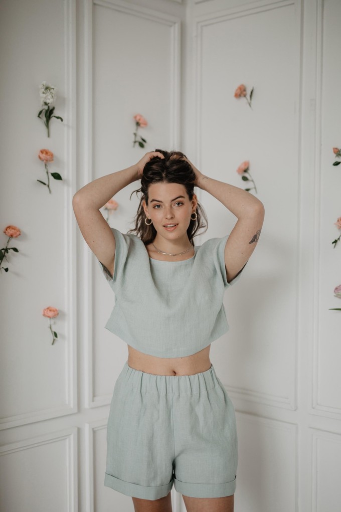 Lisa linen crop top in Sage Green from AmourLinen