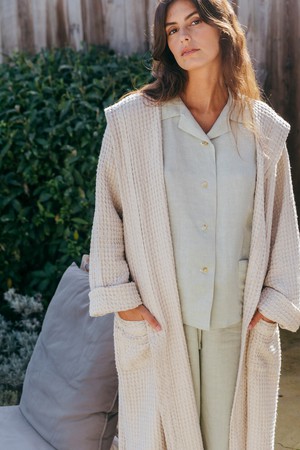 Snuggle linen waffle bathrobe in Cream from AmourLinen