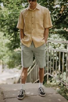Magnus oversized short sleeve linen shirt in Mustard via AmourLinen