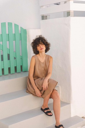 Hazel linen sleeveless summer dress in Rosy Brown from AmourLinen