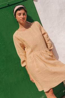 SOFIA midi-length linen dress in Mustard via AmourLinen