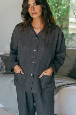 Snooze long sleeve linen pajama set in Charcoal from AmourLinen