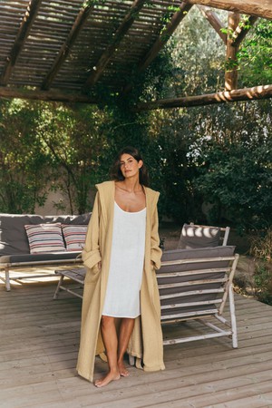 Snuggle linen waffle bathrobe in Mustard from AmourLinen