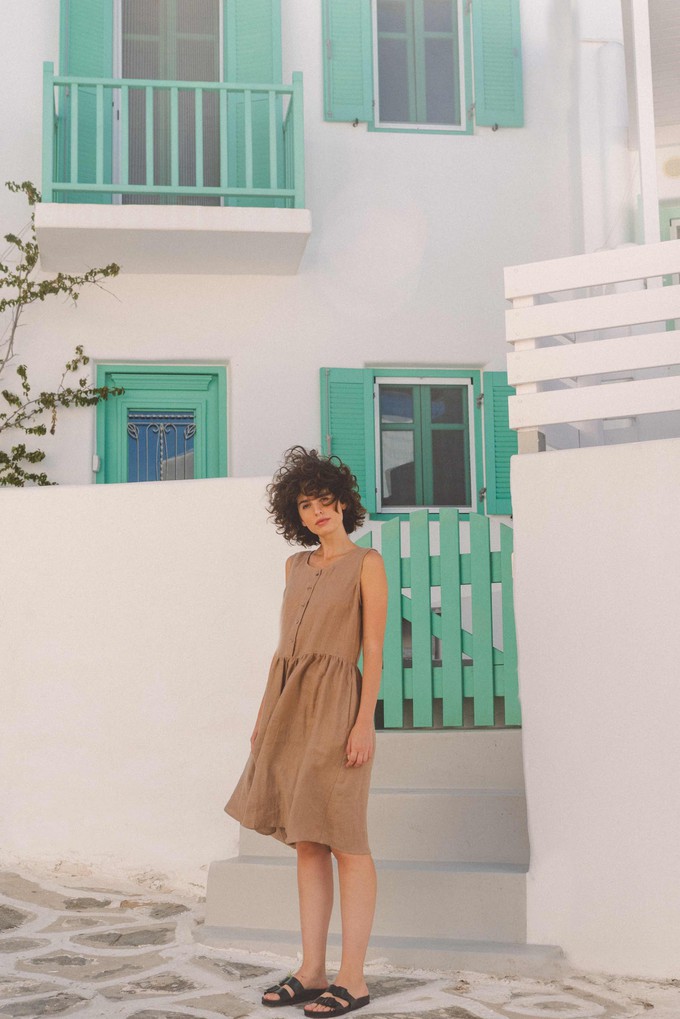 Hazel linen sleeveless summer dress in Rosy Brown from AmourLinen