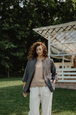 Linen oversized jacket Kyiv in Sage Green | sale from AmourLinen