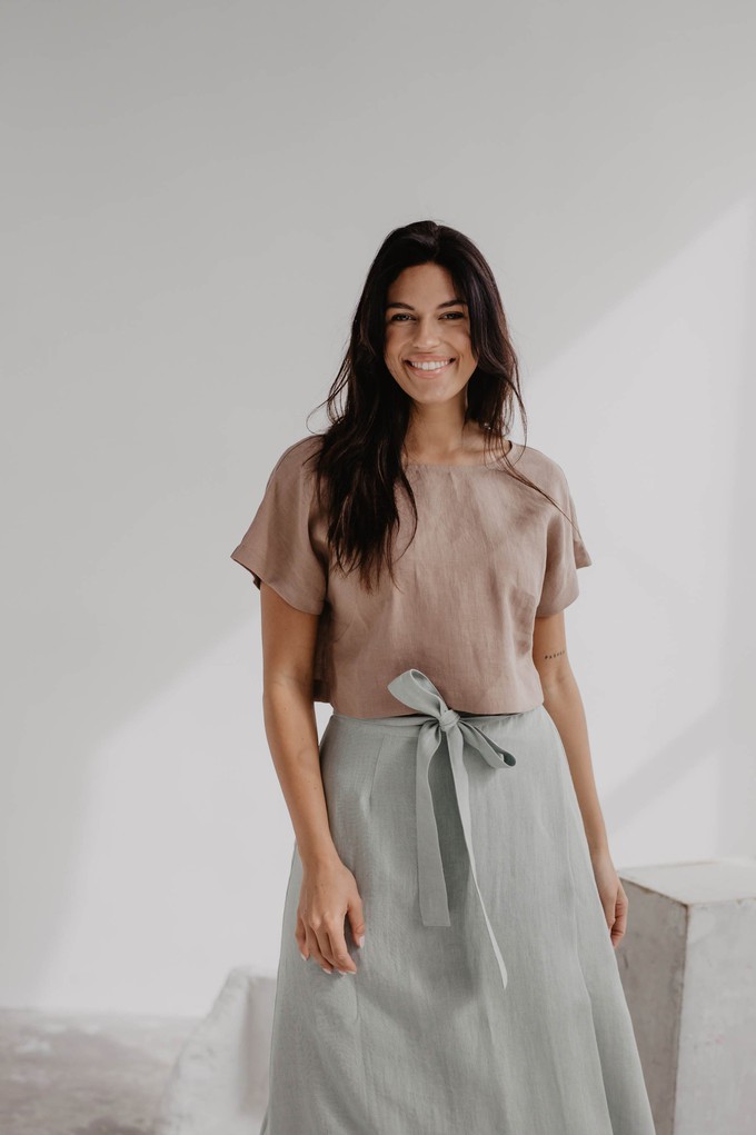 Lisa linen crop top in Rosy Brown from AmourLinen
