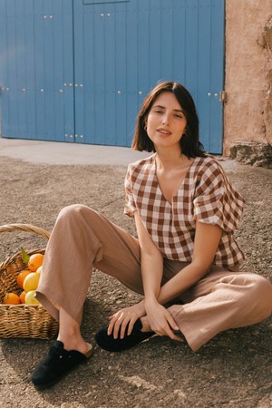 Barbora straight linen pants in Rosy Brown from AmourLinen