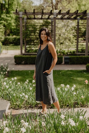 Jakarta long linen dress in Charcoal from AmourLinen