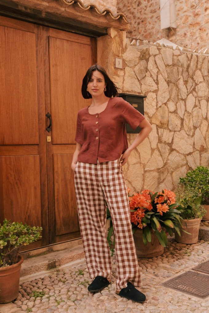 Maeve button linen top in Terracotta from AmourLinen