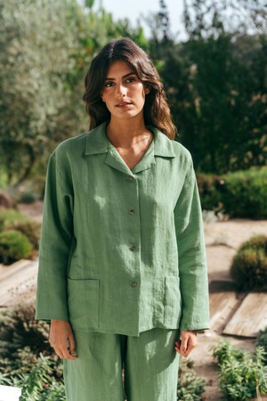 Snooze long sleeve linen pajama set in Matcha Green from AmourLinen