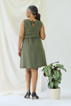 Bella | Sleeveless drapey dress in olive green from AYANI