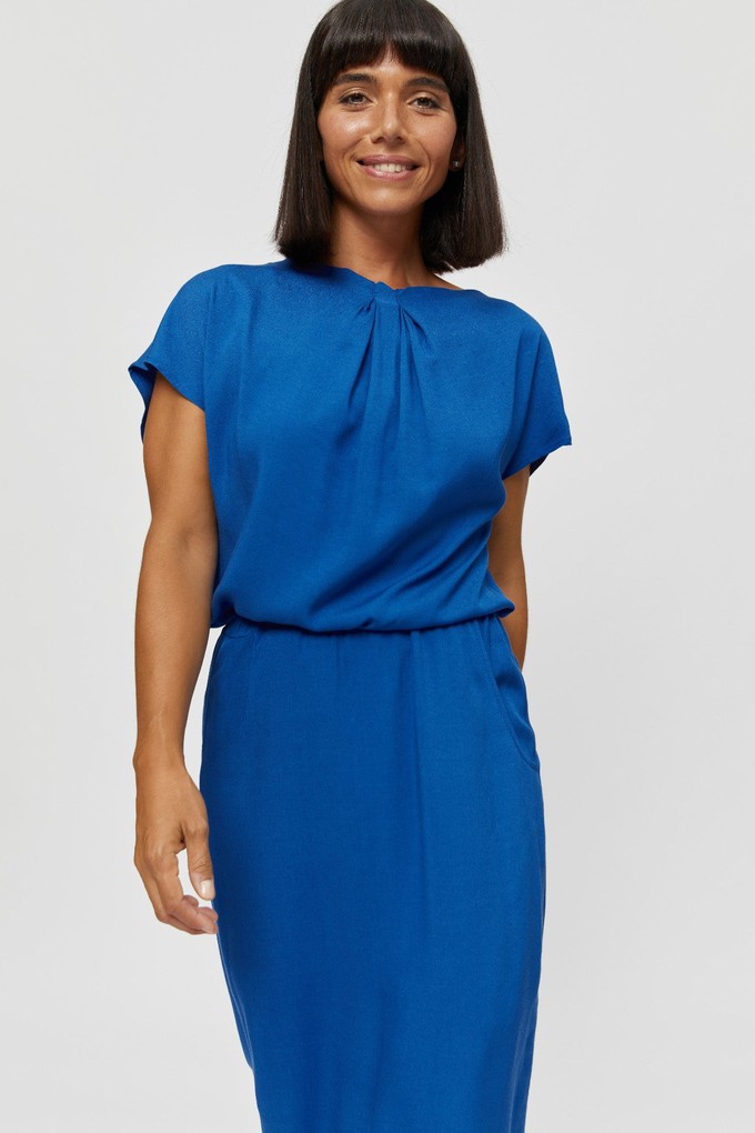 Amy | Midi Dress with Pencil Skirt and Neckline Detail in Classic Blue from AYANI