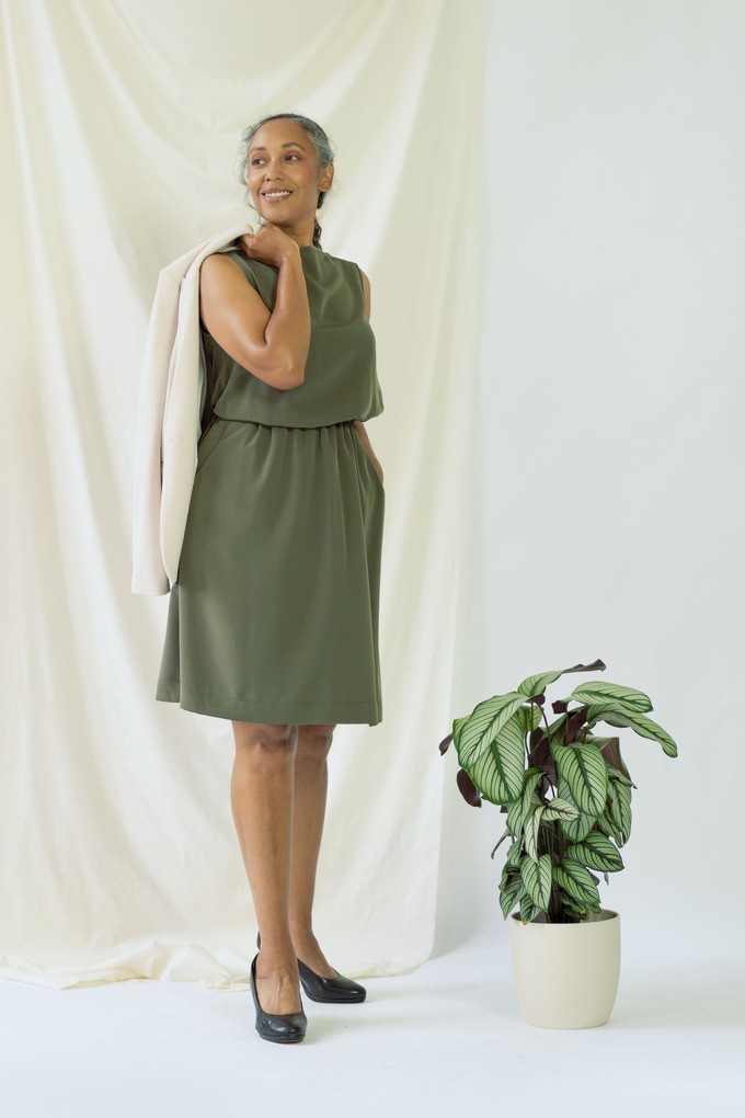 Bella | Sleeveless drapey dress in olive green from AYANI