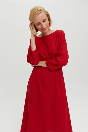 Lusin | Midi Linen Dress with Button-Front in Red from AYANI