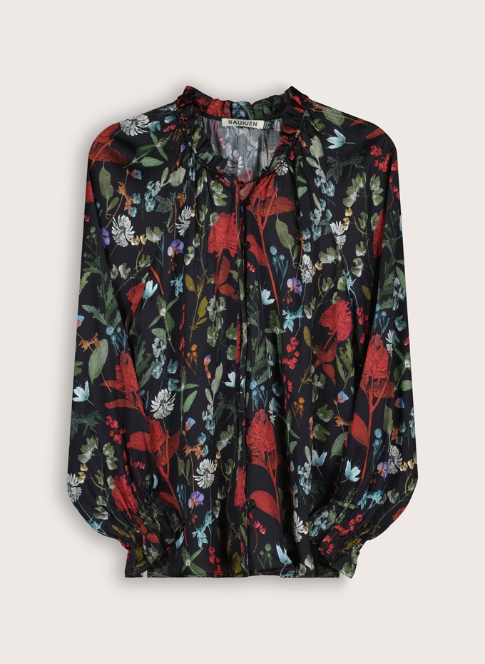 Jasmine Printed Tie Neck Satin Blouse from Baukjen
