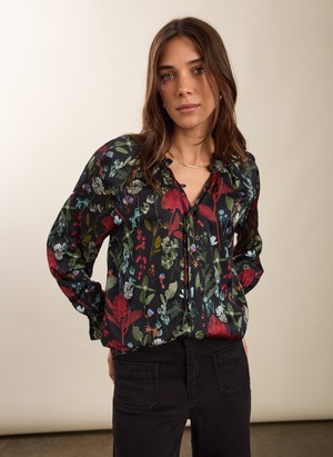 Jasmine Printed Tie Neck Satin Blouse from Baukjen