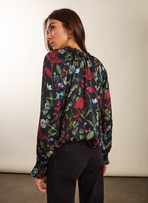 Jasmine Printed Tie Neck Satin Blouse from Baukjen