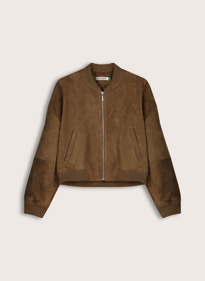Alexis Suede Cropped Bomber Jacket from Baukjen