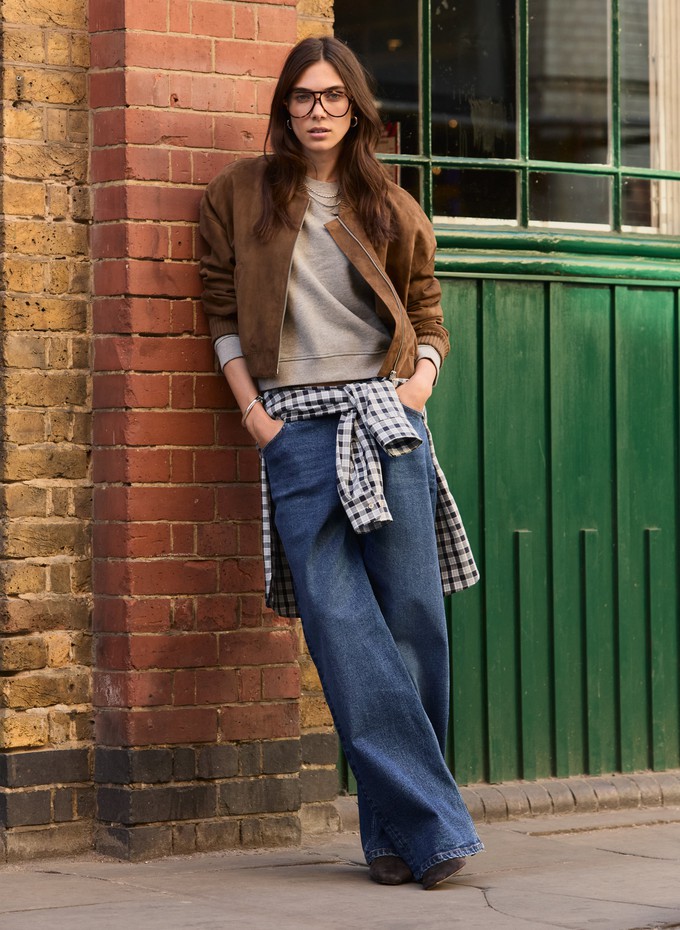 Alexis Suede Cropped Bomber Jacket from Baukjen