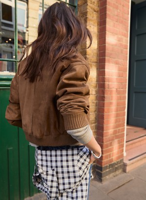 Alexis Suede Cropped Bomber Jacket from Baukjen