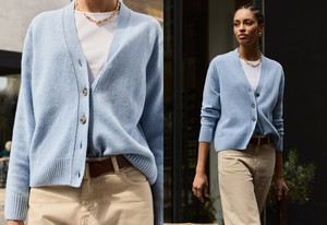 Celine V-neck Wool Blend Cardigan from Baukjen