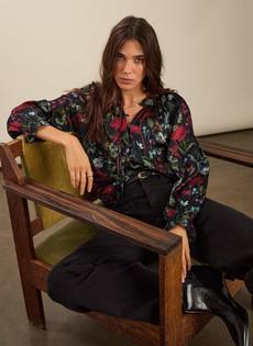 Jasmine Printed Tie Neck Satin Blouse via Baukjen