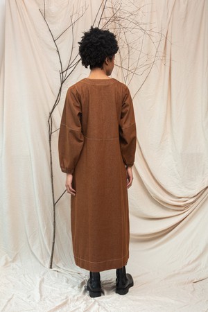 Gale-Leigh Recycled Cotton Denim Dress in Bark Brown from Beaumont Organic