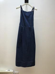 Katana-Leigh Organic Cotton Pinafore Denim Dress in Mid Blue Sample via Beaumont Organic