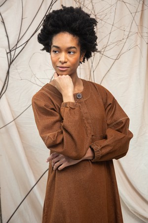 Gale-Leigh Recycled Cotton Denim Dress in Bark Brown from Beaumont Organic