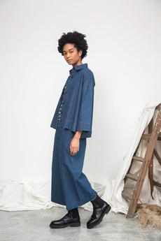 Evora-Leigh Organic Cotton Denim Trousers in Mid Blue via Beaumont Organic