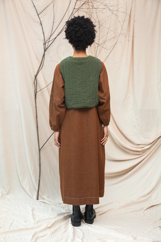 Gale-Leigh Recycled Cotton Denim Dress in Bark Brown from Beaumont Organic