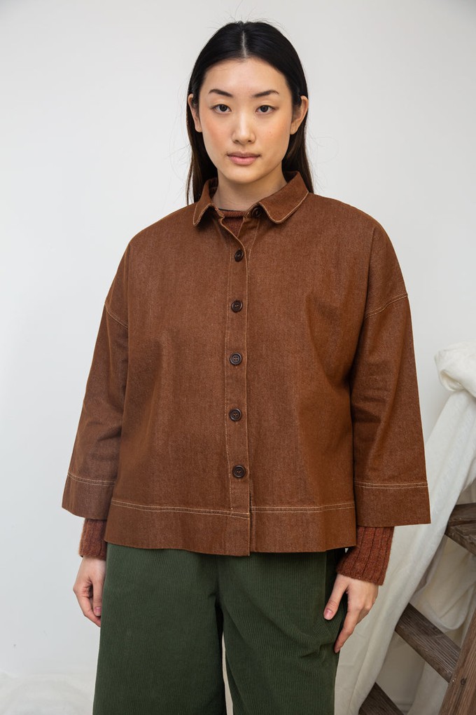 Dylan-Leigh Recycled Cotton Denim Overshirt in Bark Brown from Beaumont Organic
