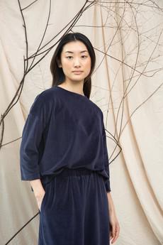 Divya Organic Cotton Velour Top in Night Sky Navy via Beaumont Organic