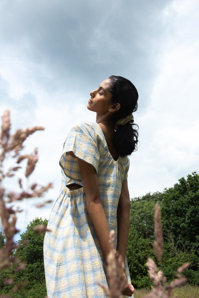 Nathalia-Cay Organic Cotton Seersucker Dress in Pastel Gingham by HANNAH BEAUMONT from Beaumont Organic