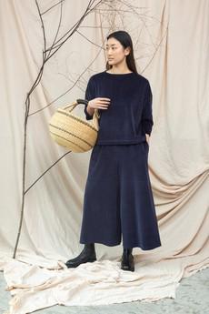 Odette Organic Cotton Velour Trousers in Night Sky Navy via Beaumont Organic