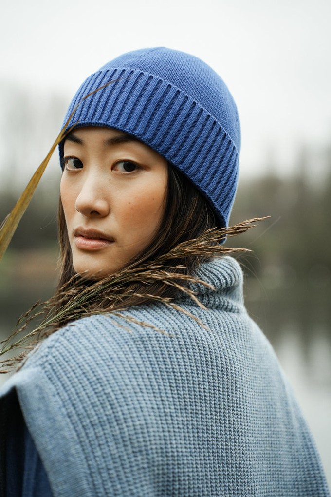Evie Organic Cotton Knitted Hat in Ink Blue from Beaumont Organic
