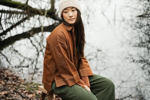 Dylan-Leigh Recycled Cotton Denim Overshirt in Bark Brown from Beaumont Organic