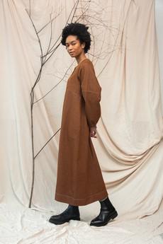 Gale-Leigh Recycled Cotton Denim Dress in Bark Brown via Beaumont Organic