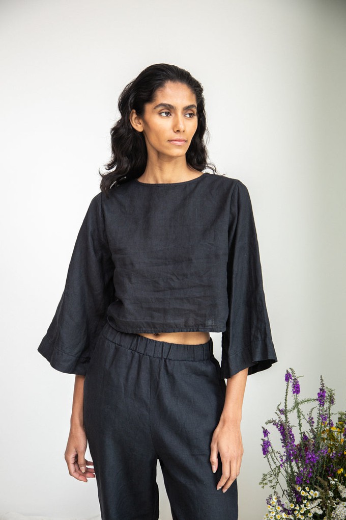 Kaz-May Linen Top in Black from Beaumont Organic