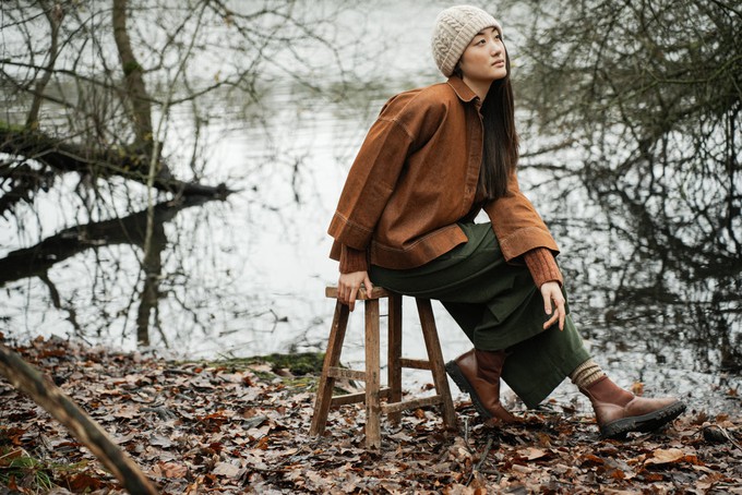 Dylan-Leigh Recycled Cotton Denim Overshirt in Bark Brown from Beaumont Organic