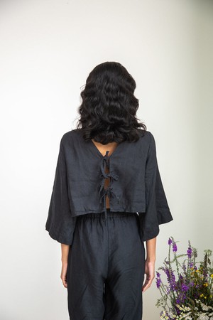 Kaz-May Linen Top in Black from Beaumont Organic