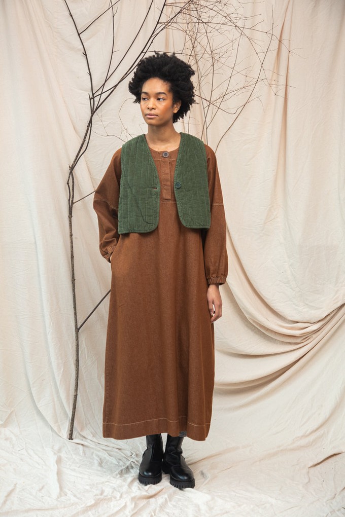 Gale-Leigh Recycled Cotton Denim Dress in Bark Brown from Beaumont Organic