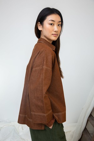 Dylan-Leigh Recycled Cotton Denim Overshirt in Bark Brown from Beaumont Organic