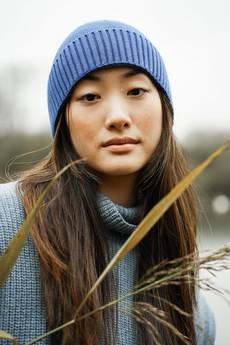 Evie Organic Cotton Knitted Hat in Ink Blue via Beaumont Organic